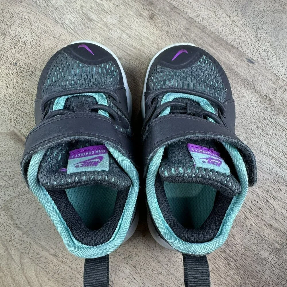 Nike Toddler Flex Contact 2 Size‎ 5C Black & Teal Sneakers With Strap Size 5C